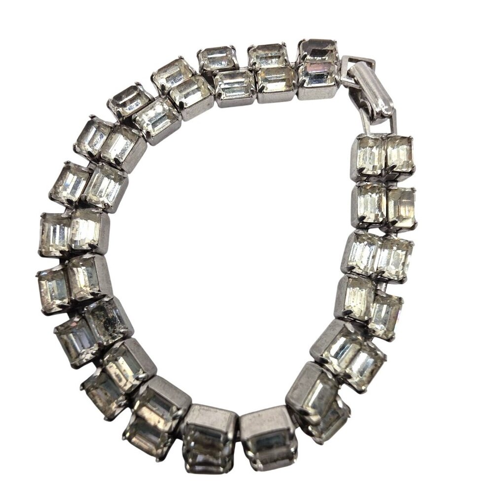 Vtg Weiss Silver-Tone Rhinestone tennis Bracelet double strand womens Jewelry
